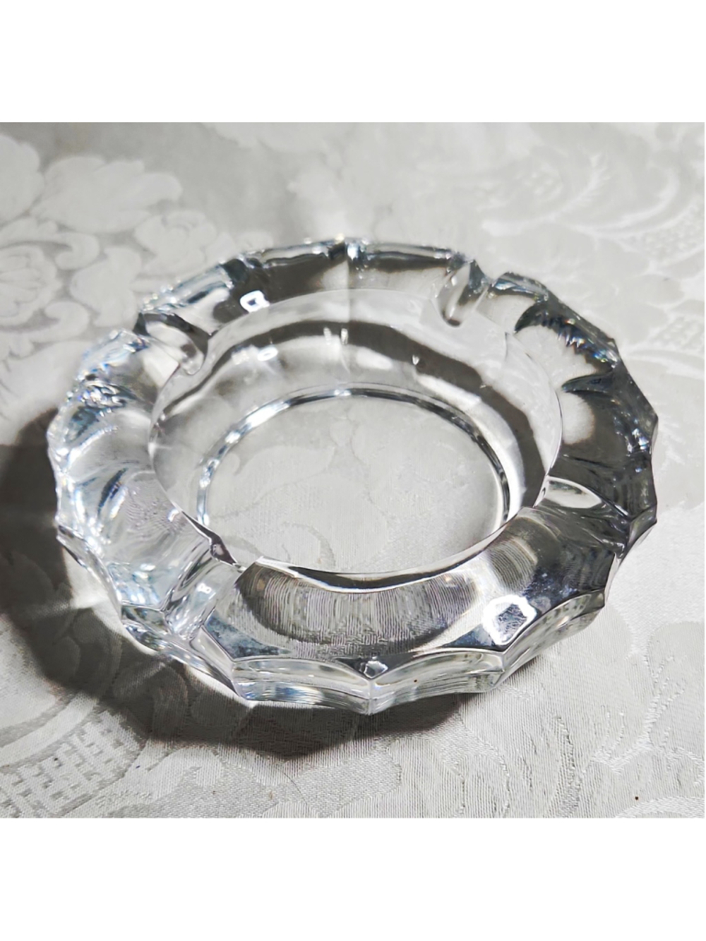 Vintage Crystal Clear Glass Round Ashtray with Cigarette Rests, 5 in Diameter